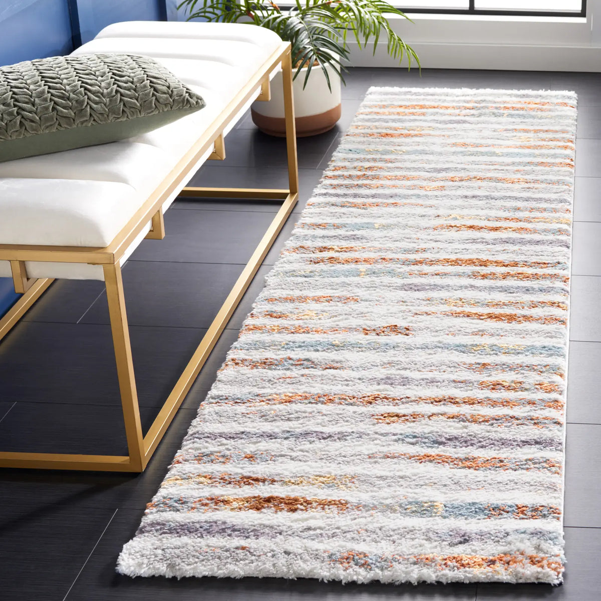 Safavieh Berber Shag 2'-3" x 8'-0" Rug in Blue Rust / Ivory
