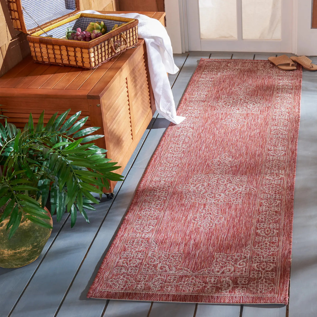 Safavieh Courtyard 2'-3" x 12'-0" Rug in Rust / Ivory