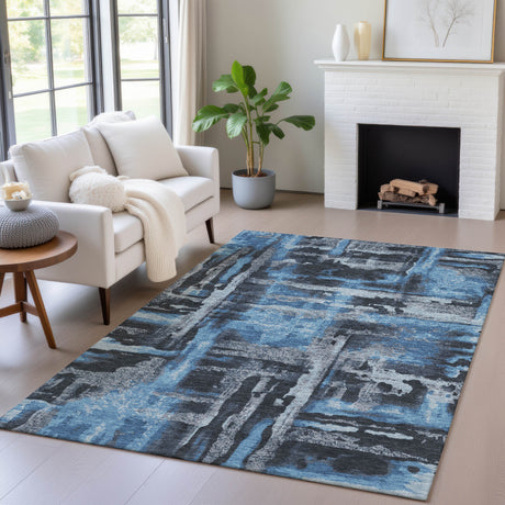Addison Chantille ACN2015 Abstract Machine Made Transitional Black Rug
