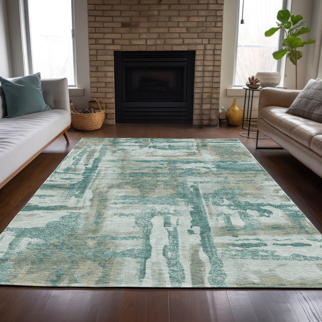Addison Chantille ACN2015 Abstract Machine Made Transitional Teal Rug