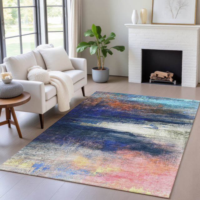 Addison Chantille ACN2016 Abstract Machine Made Transitional Blue Rug