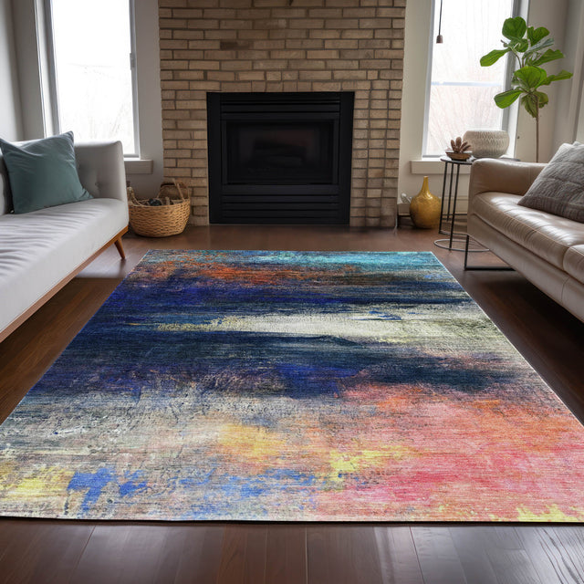 Addison Chantille ACN2016 Abstract Machine Made Transitional Blue Rug
