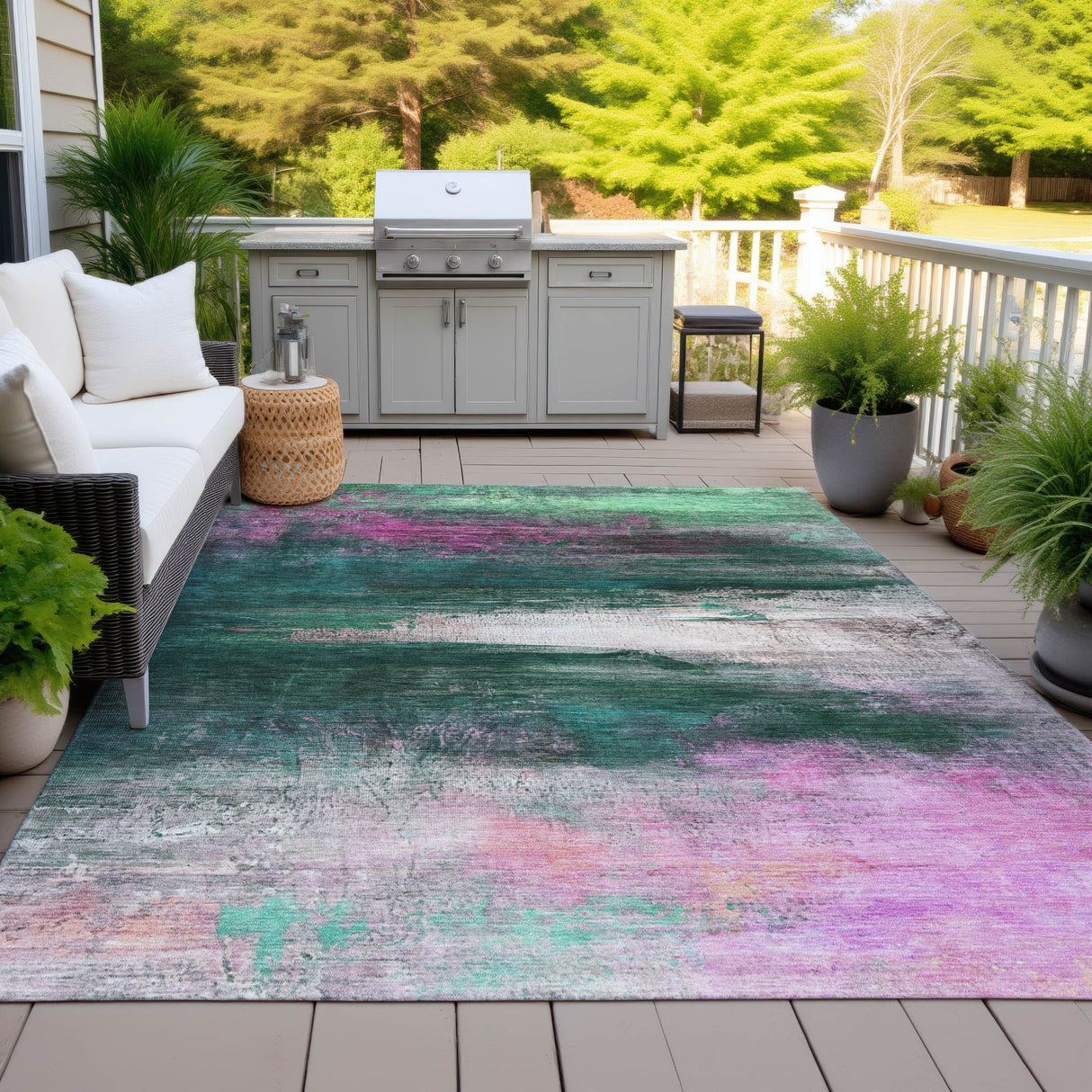 Addison Chantille ACN2016 Abstract Machine Made Transitional Green Rug