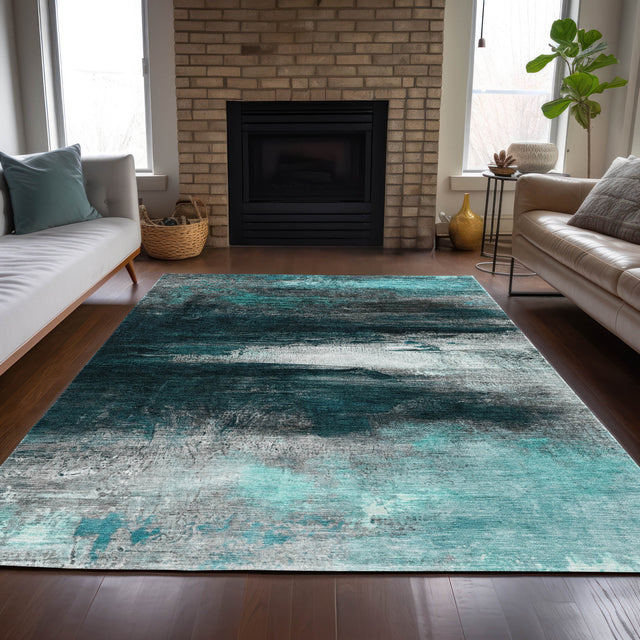 Addison Chantille ACN2016 Abstract Machine Made Transitional Teal Rug