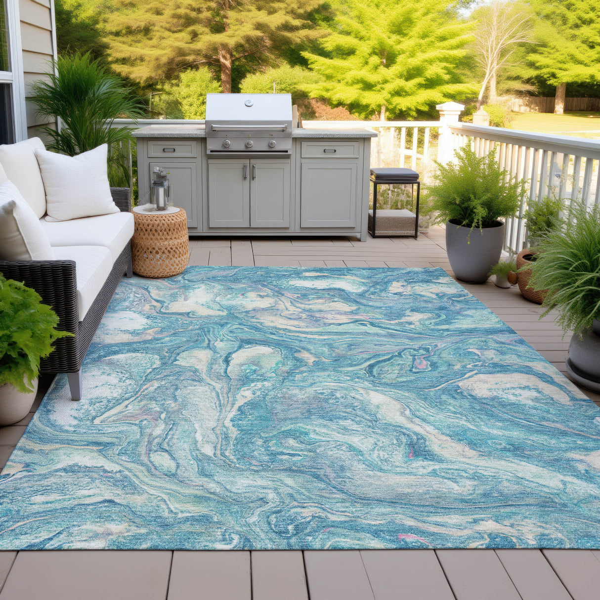 Addison Chantille ACN2017 Abstract Machine Made Transitional Teal Rug