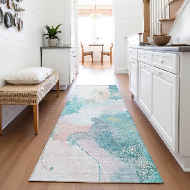 Addison Chantille ACN2019 Abstract Machine Made Transitional Turquoise Rug