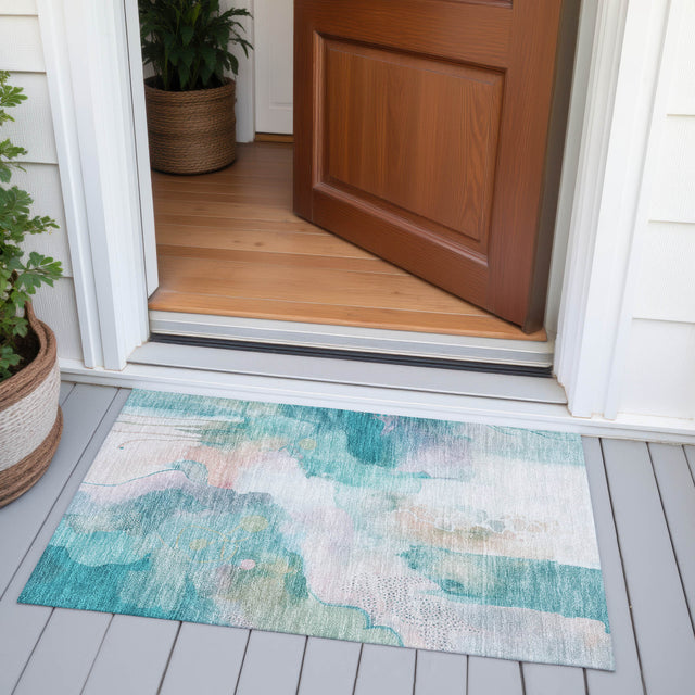 Addison Chantille ACN2019 Abstract Machine Made Transitional Turquoise Rug
