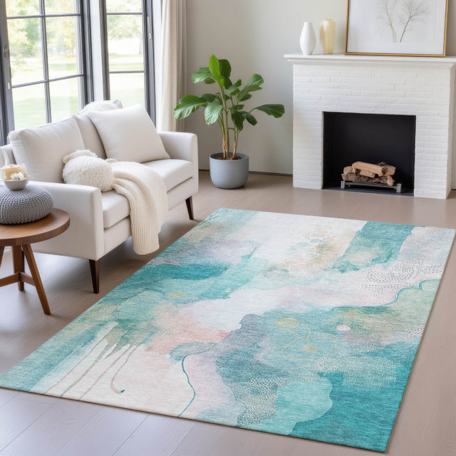 Addison Chantille ACN2019 Abstract Machine Made Transitional Turquoise Rug
