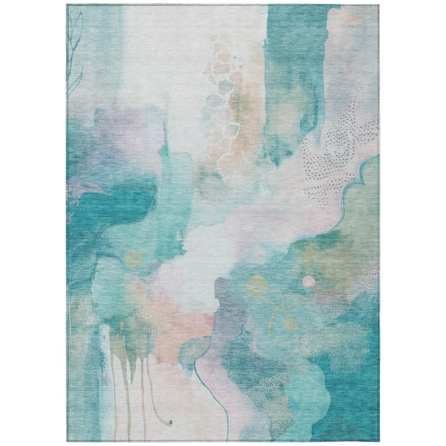 Addison Chantille ACN2019 Abstract Machine Made Transitional Turquoise Rug