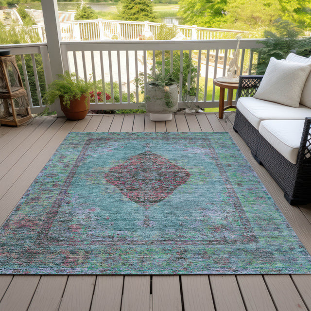 Addison Chantille ACN2021 Border Machine Made Traditional Aqua Rug