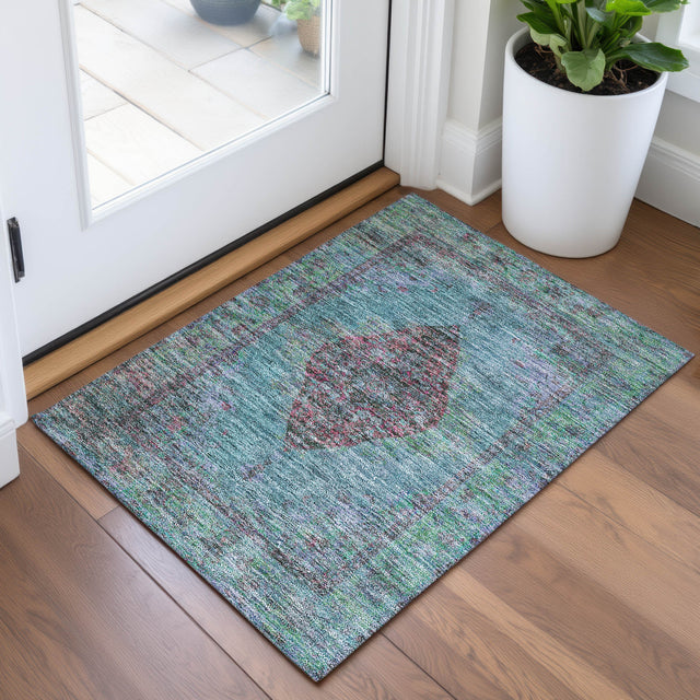 Addison Chantille ACN2021 Border Machine Made Traditional Aqua Rug