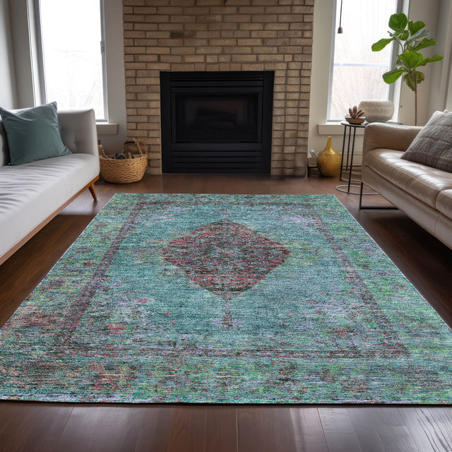 Addison Chantille ACN2021 Border Machine Made Traditional Aqua Rug