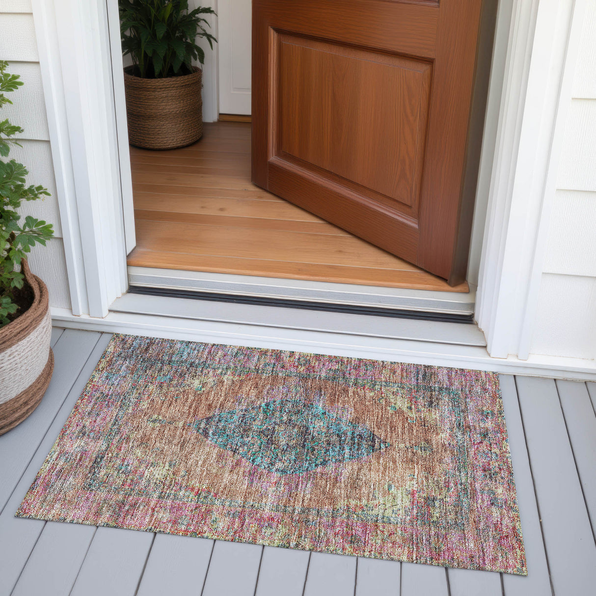 Addison Chantille ACN2021 Border Machine Made Traditional Orange Rug