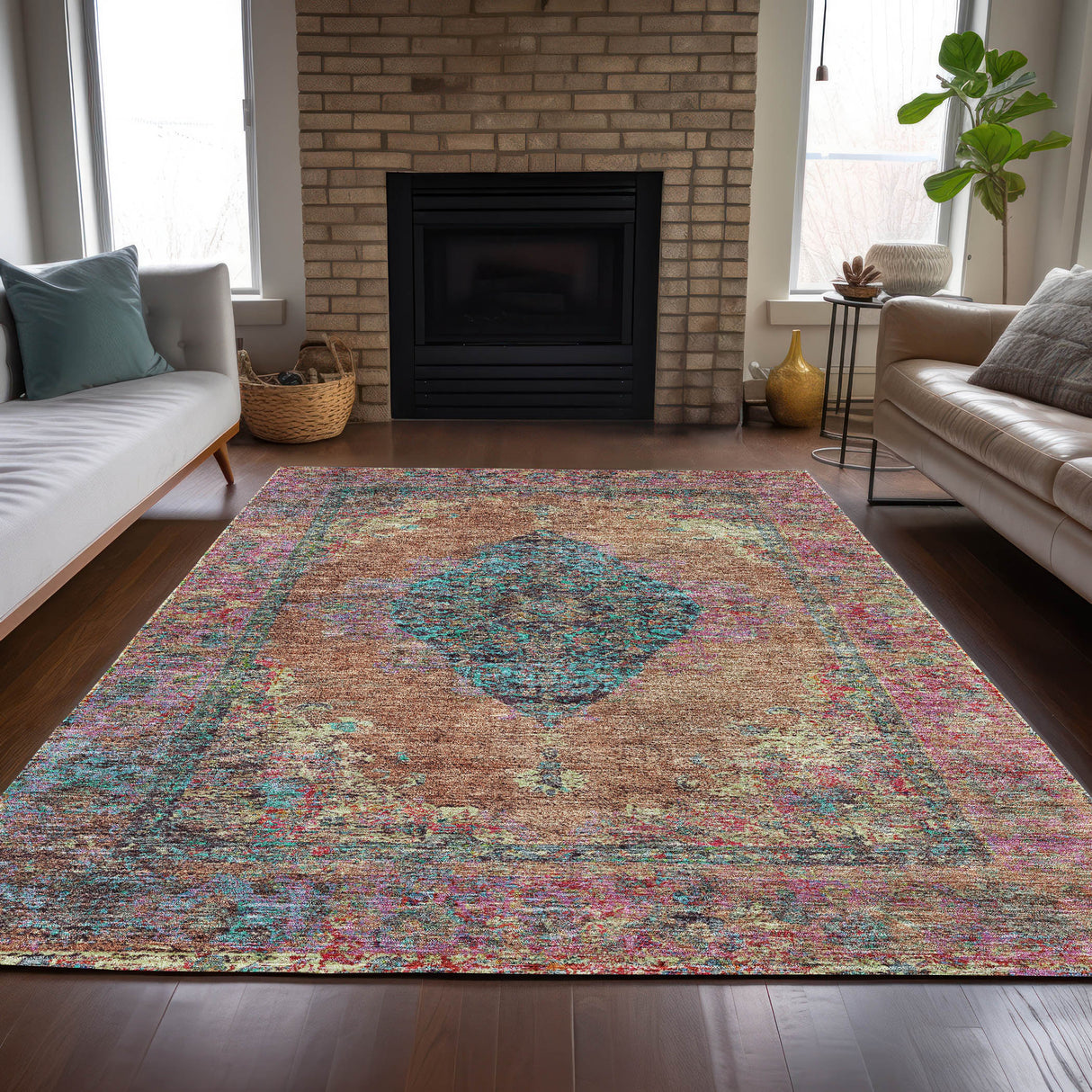 Addison Chantille ACN2021 Border Machine Made Traditional Orange Rug