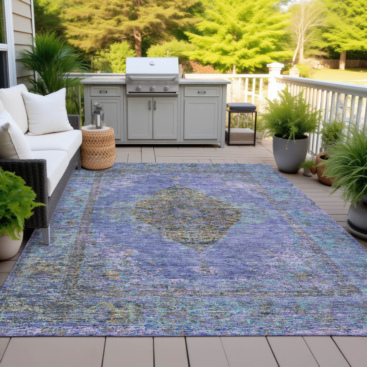 Addison Chantille ACN2021 Border Machine Made Traditional Purple Rug