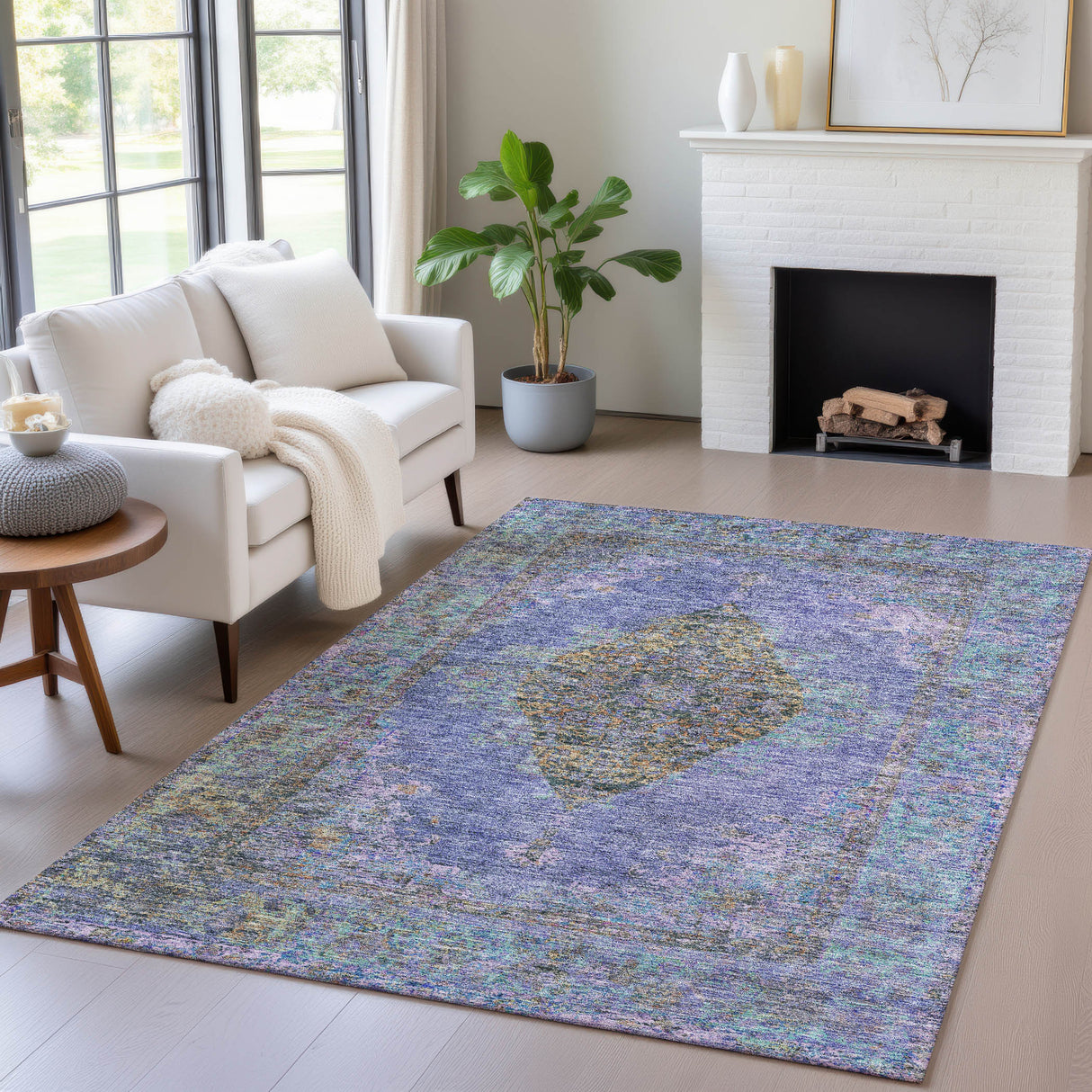 Addison Chantille ACN2021 Border Machine Made Traditional Purple Rug
