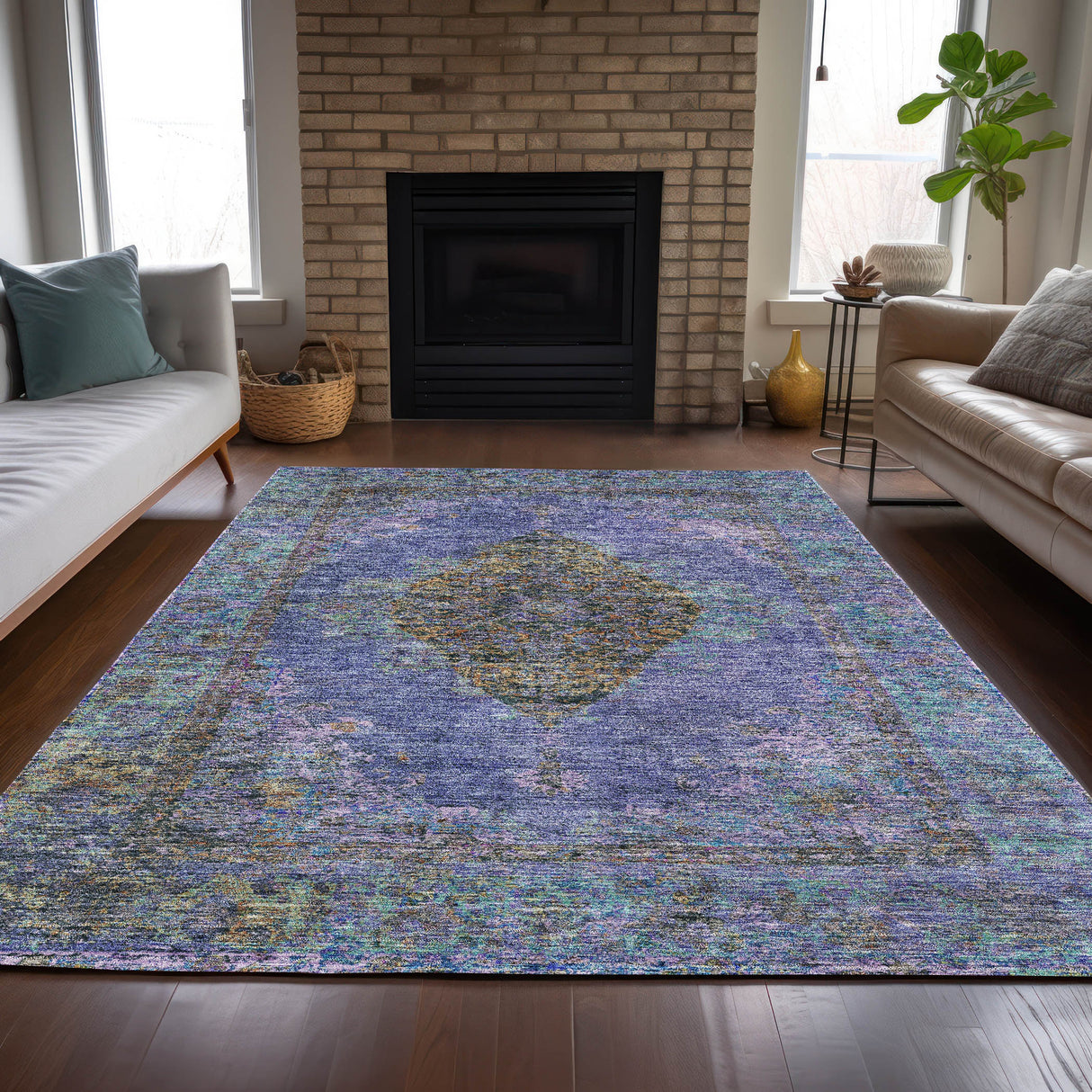 Addison Chantille ACN2021 Border Machine Made Traditional Purple Rug