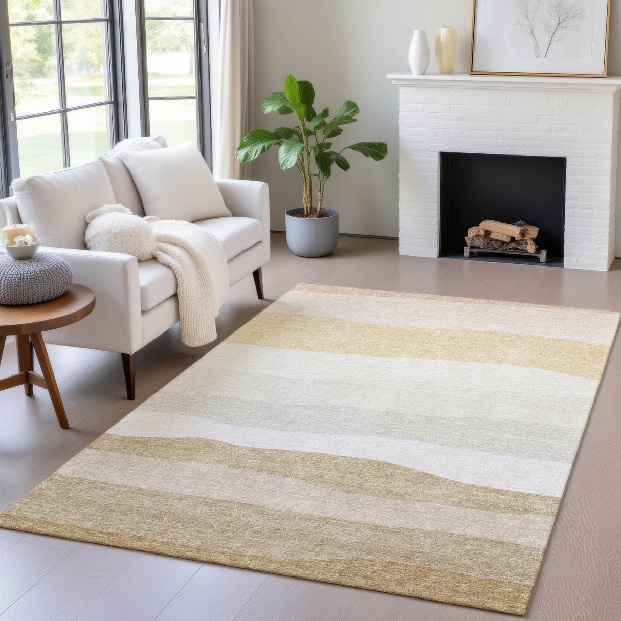 Addison Chantille ACN2023 Stripes Machine Made Transitional Wheat Rug