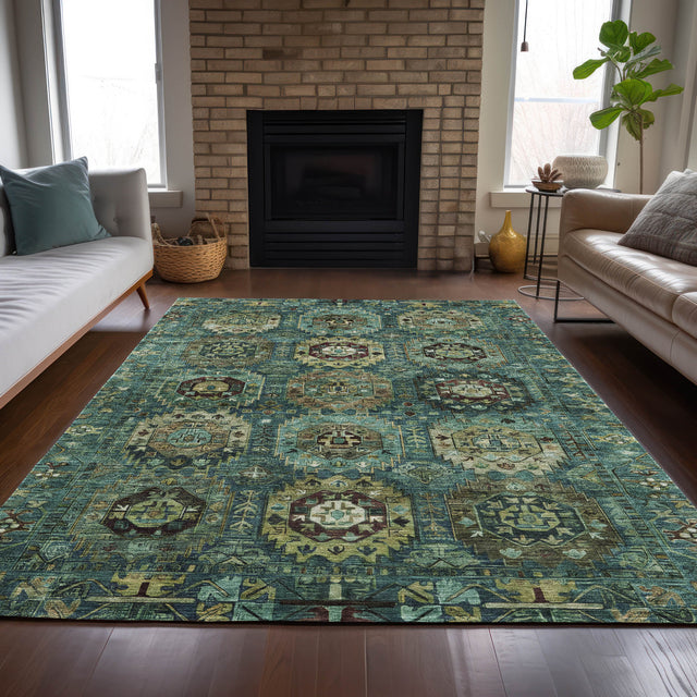 Addison Chantille ACN2024 Medallions Machine Made Traditional Teal Rug