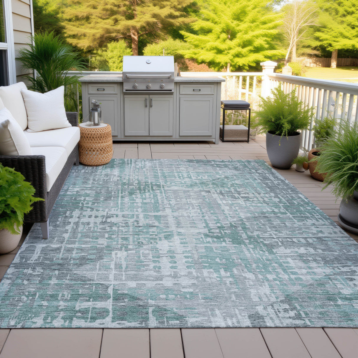 Addison Chantille ACN2026 Geometric Machine Made Transitional Teal Rug