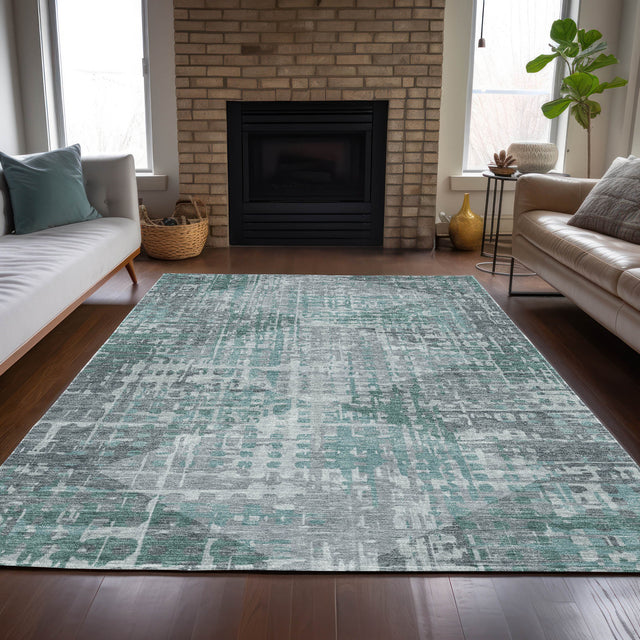 Addison Chantille ACN2026 Geometric Machine Made Transitional Teal Rug