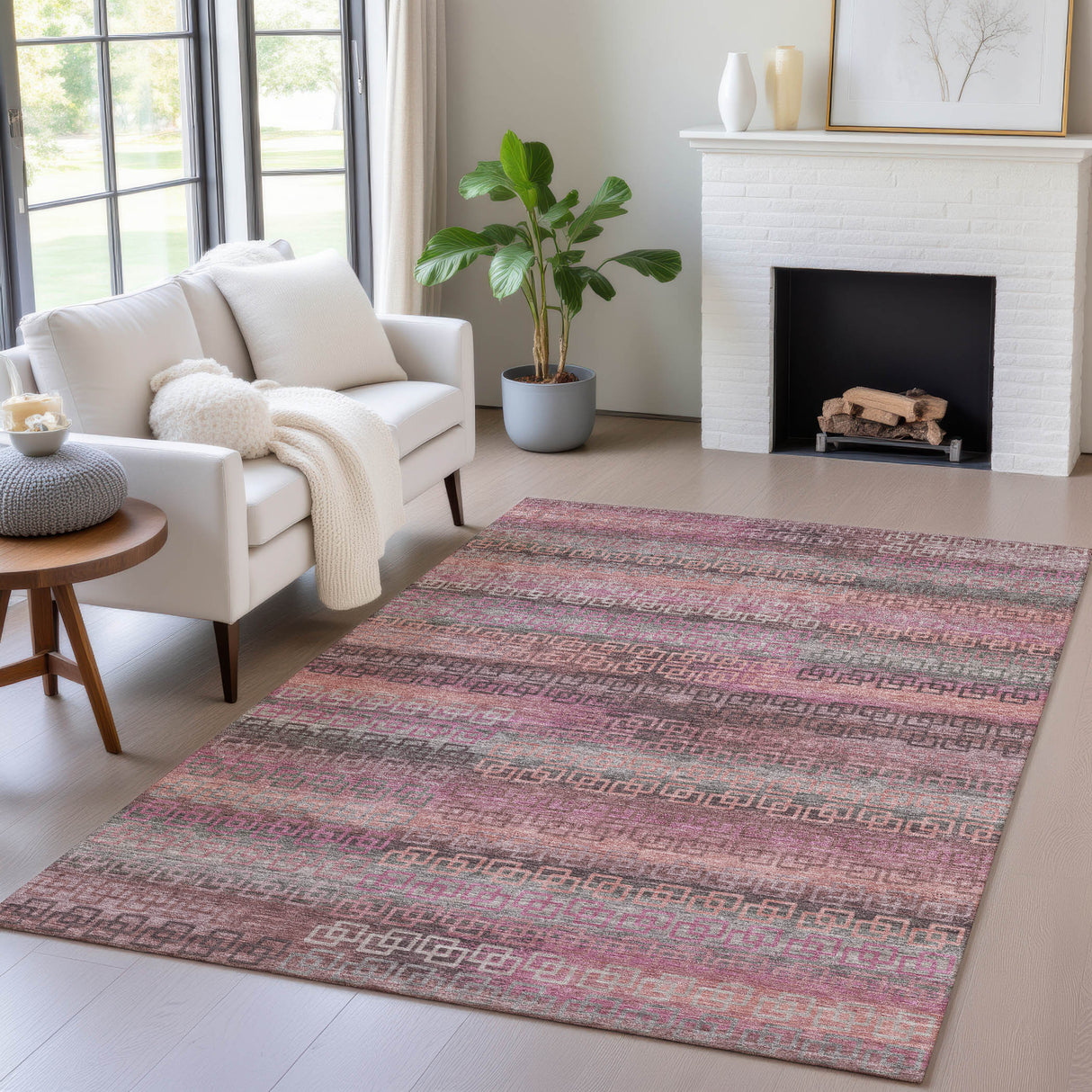 Addison Chantille ACN2029 Stripes Machine Made Transitional Pink Rug
