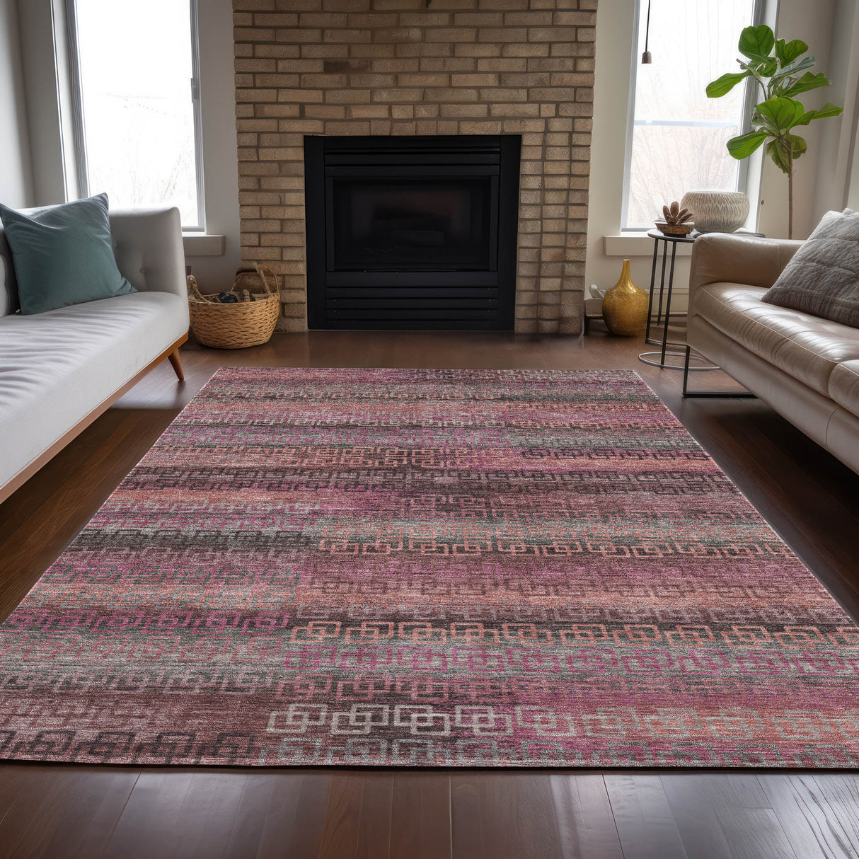 Addison Chantille ACN2029 Stripes Machine Made Transitional Pink Rug
