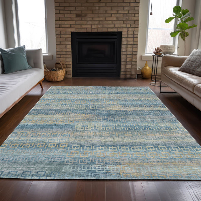 Addison Chantille ACN2029 Stripes Machine Made Transitional Teal Rug