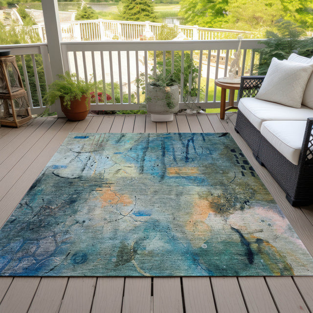Addison Chantille ACN2032 Abstract Machine Made Transitional Teal Rug