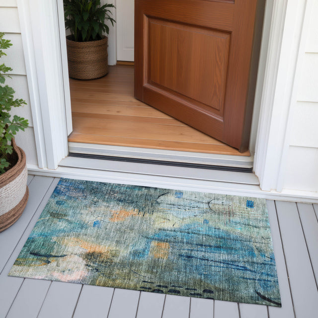 Addison Chantille ACN2032 Abstract Machine Made Transitional Teal Rug