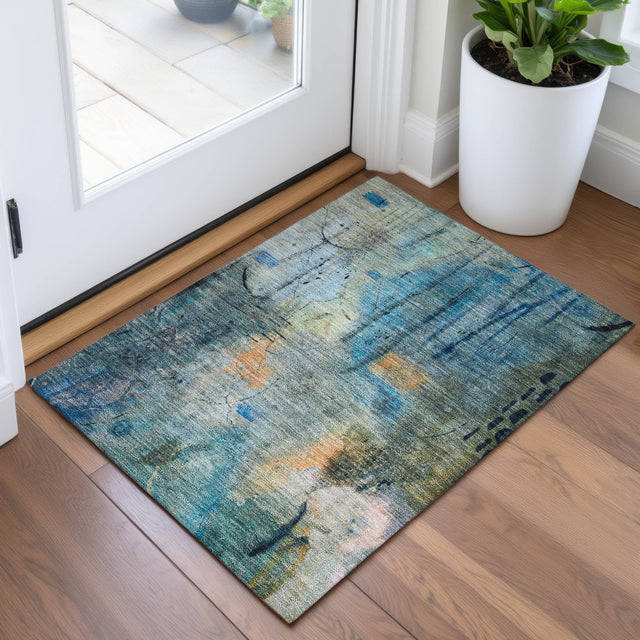 Addison Chantille ACN2032 Abstract Machine Made Transitional Teal Rug