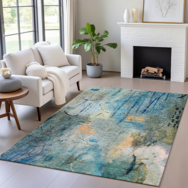 Addison Chantille ACN2032 Abstract Machine Made Transitional Teal Rug
