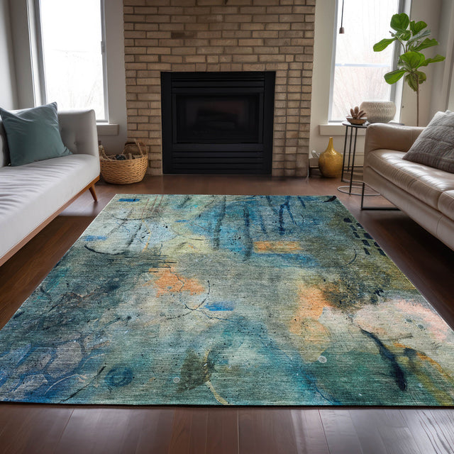 Addison Chantille ACN2032 Abstract Machine Made Transitional Teal Rug
