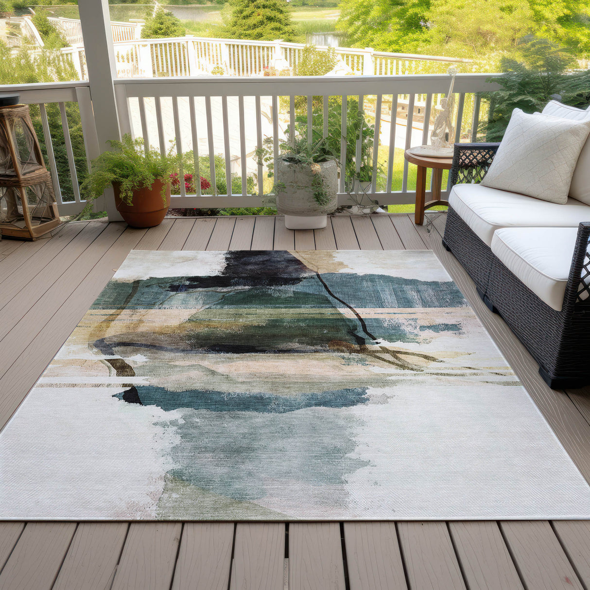 Addison Chantille ACN2033 Abstract Machine Made Transitional Green Rug