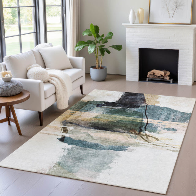 Addison Chantille ACN2033 Abstract Machine Made Transitional Green Rug