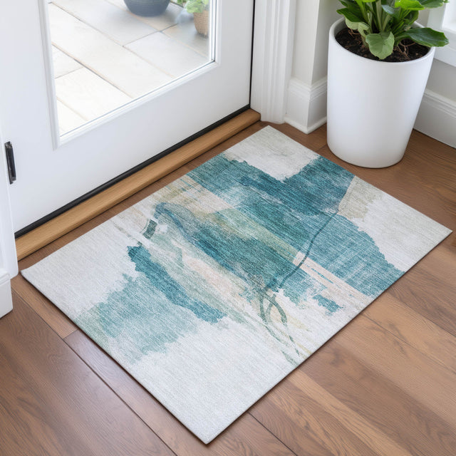 Addison Chantille ACN2033 Abstract Machine Made Transitional Teal Rug