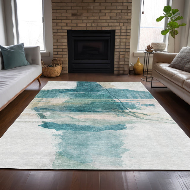 Addison Chantille ACN2033 Abstract Machine Made Transitional Teal Rug