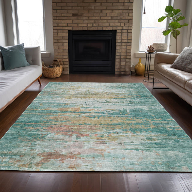 Addison Chantille ACN2034 Abstract Machine Made Transitional Teal Rug