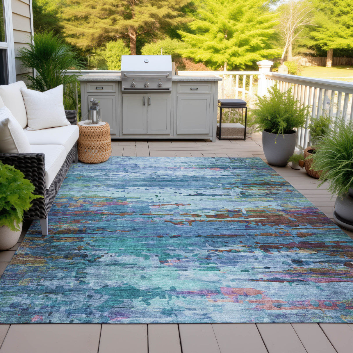 Addison Chantille ACN2035 Abstract Machine Made Transitional Blue Rug