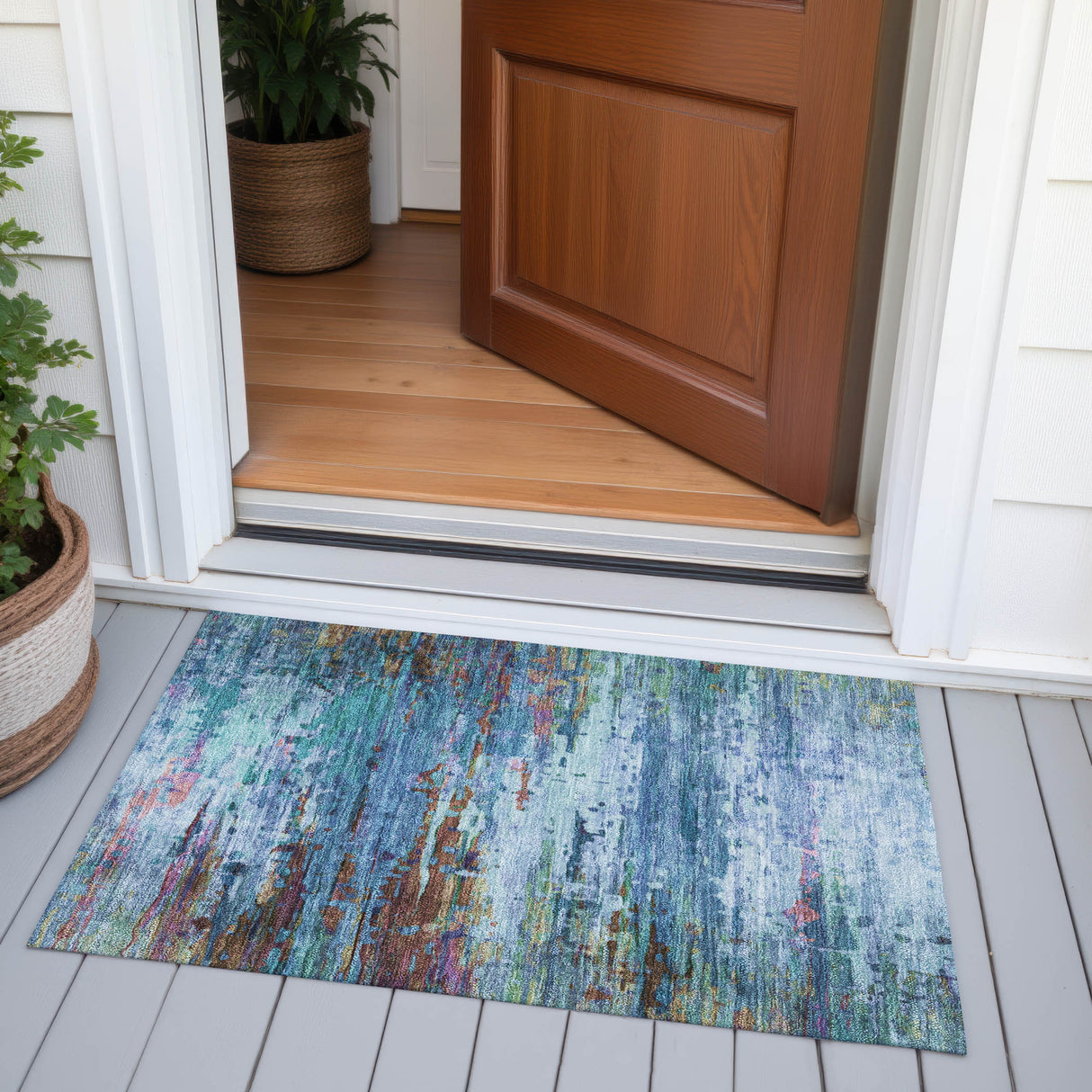 Addison Chantille ACN2035 Abstract Machine Made Transitional Blue Rug