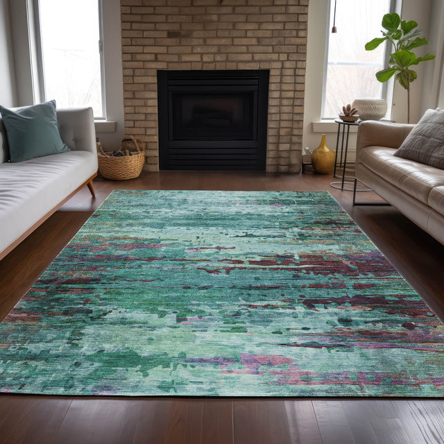 Addison Chantille ACN2035 Abstract Machine Made Transitional Teal Rug