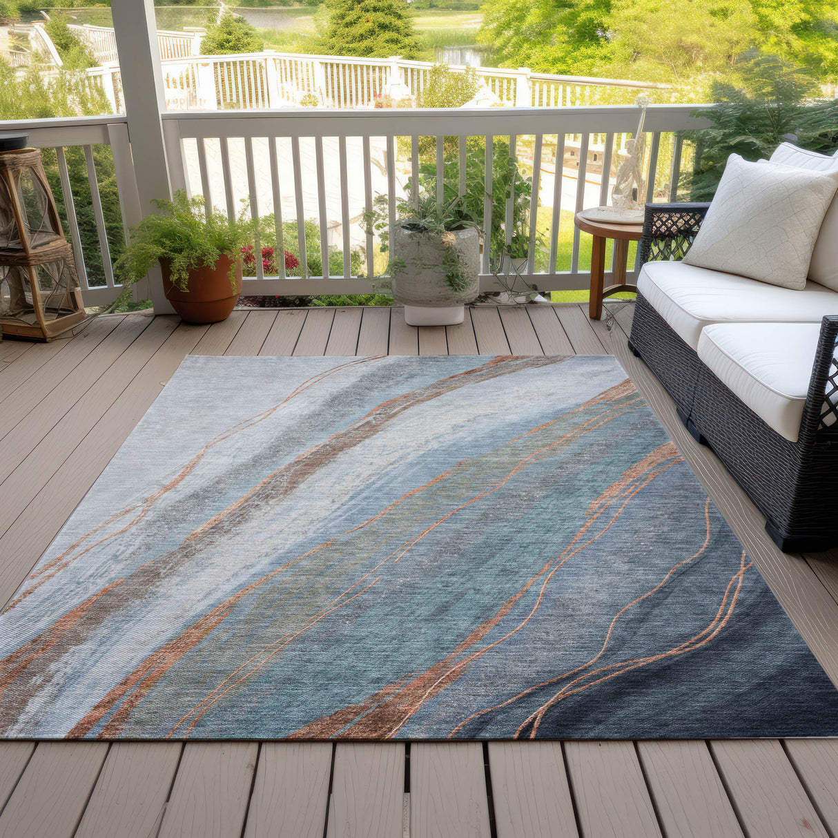 Addison Chantille ACN2036 Swirls Machine Made Transitional Blue Rug