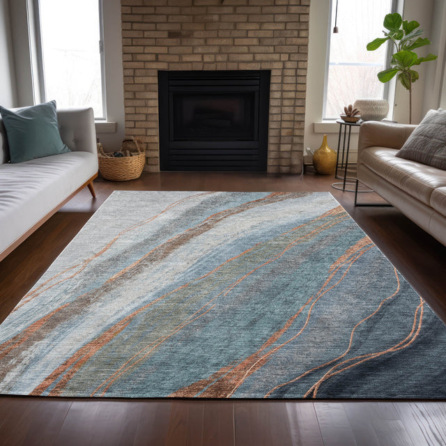 Addison Chantille ACN2036 Swirls Machine Made Transitional Blue Rug
