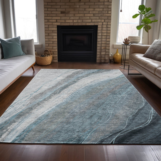 Addison Chantille ACN2036 Swirls Machine Made Transitional Teal Rug