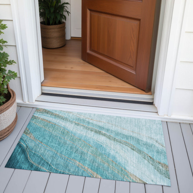 Addison Chantille ACN2036 Swirls Machine Made Transitional Turquoise Rug