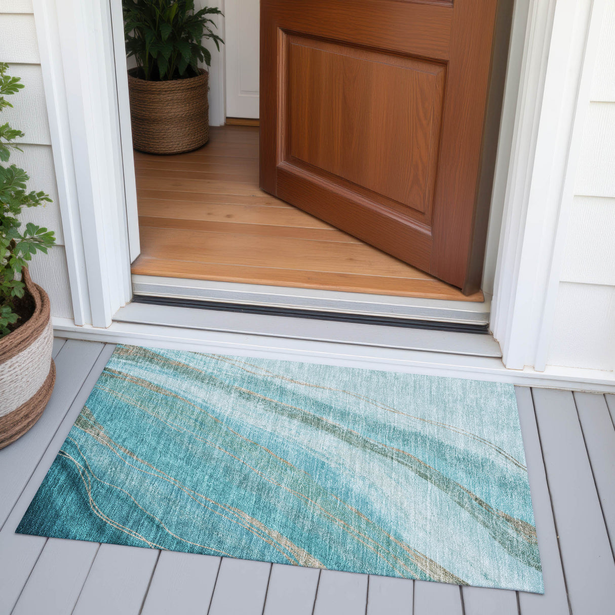 Addison Chantille ACN2036 Swirls Machine Made Transitional Turquoise Rug