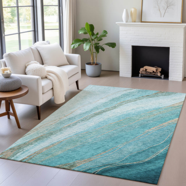 Addison Chantille ACN2036 Swirls Machine Made Transitional Turquoise Rug