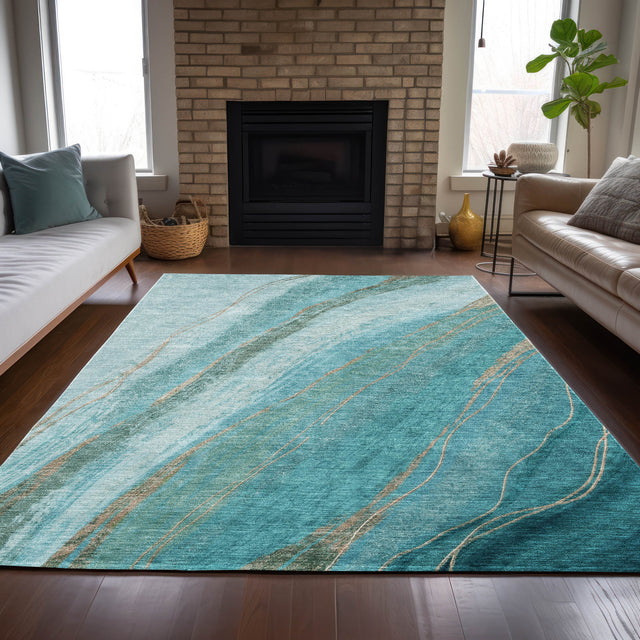 Addison Chantille ACN2036 Swirls Machine Made Transitional Turquoise Rug
