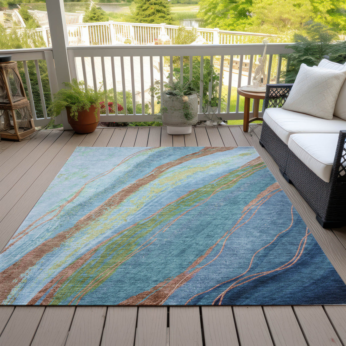 Addison Chantille ACN2037 Swirls Machine Made Transitional Blue Rug