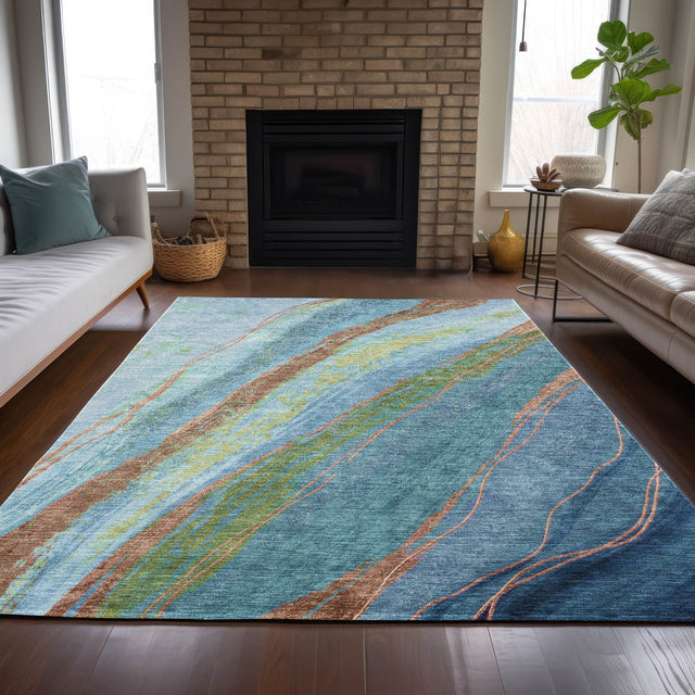 Addison Chantille ACN2037 Swirls Machine Made Transitional Blue Rug